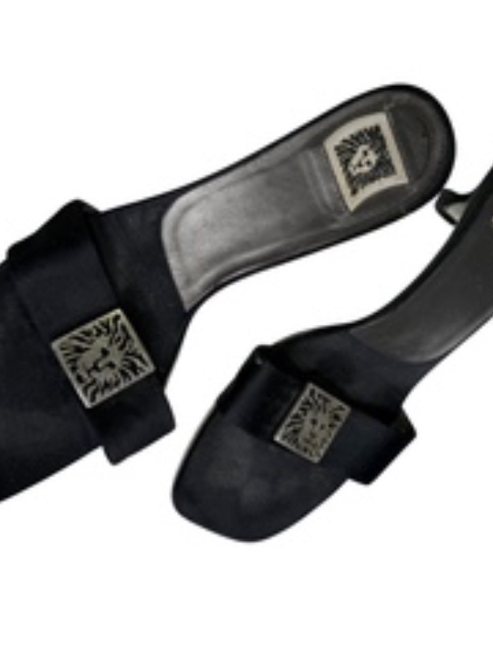 Anne Klein Logo Embellished Kitten Heel Black/Silver Sandals Size 8M - Picture 3 of 9